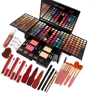 190 Color All-in-One Makeup Palette - Complete Set for Beginners & Pros with Eyeshadows, Lipsticks & Brushes