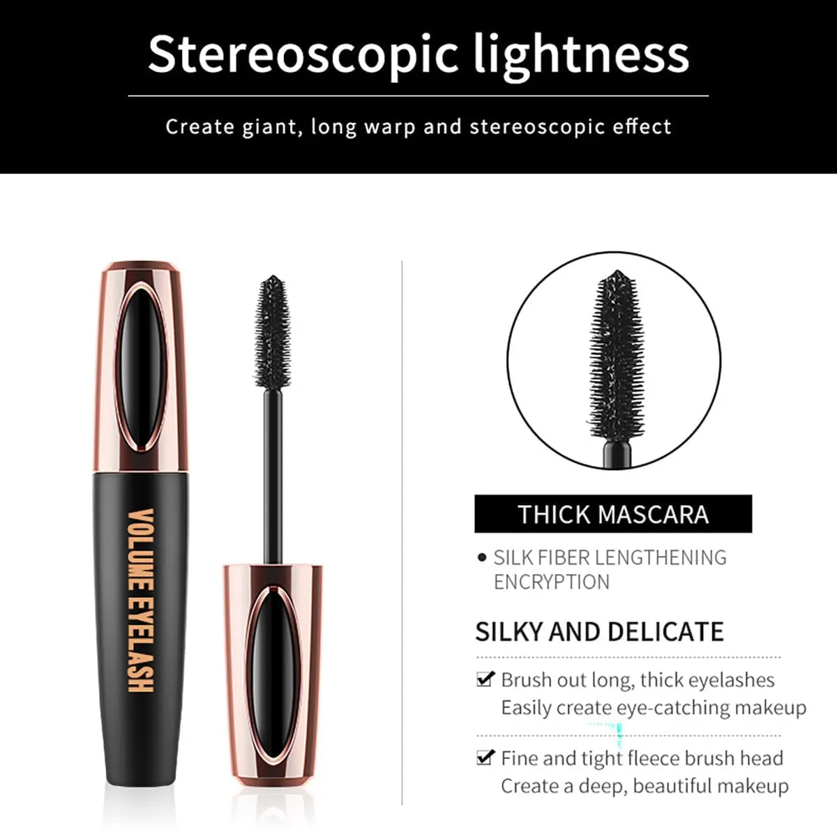 4D Silk Fiber Lash Mascara Extension Voluminous Mascara Waterproof & Smudge-Proof Long-Lasting 24 Hours No Flaking Longer Thicker Eyelashes,All Day Exquisitely Full (3 Packs)