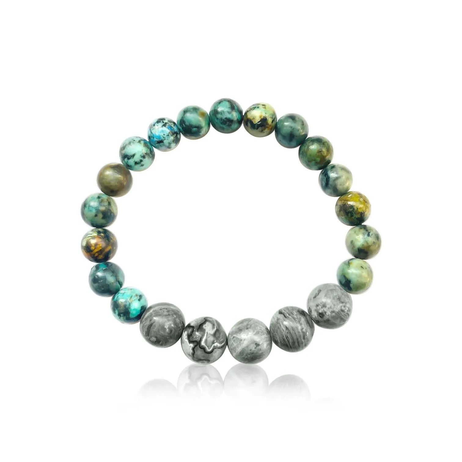 African Turquoise and Gray Map Jasper Gemstone Bracelet for Finding Adventures