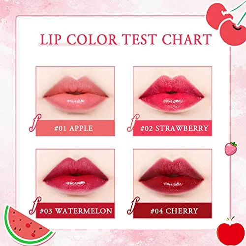 Eakroo 4 Colors Lip Tint Stain Set, Multi-Use Lip and Cheek Tint, Korean Lip Gloss Velvet Lip Tint Stain Plumping Mini Liquid Lipstic, Non-Sticky, Waterproof & Long Lasting, Vivid Color, High Pigment