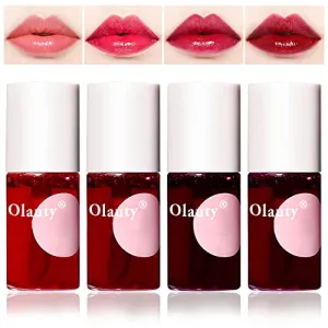 Eakroo 4 Colors Lip Tint Stain Set, Multi-Use Lip and Cheek Tint, Korean Lip Gloss Velvet Lip Tint Stain Plumping Mini Liquid Lipstic, Non-Sticky, Waterproof & Long Lasting, Vivid Color, High Pigment