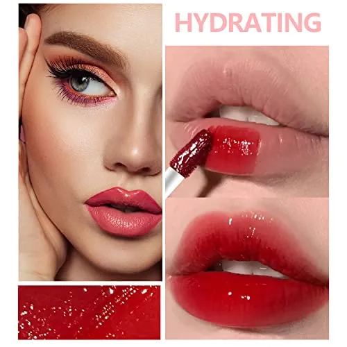 Eakroo 4 Colors Lip Tint Stain Set, Multi-Use Lip and Cheek Tint, Korean Lip Gloss Velvet Lip Tint Stain Plumping Mini Liquid Lipstic, Non-Sticky, Waterproof & Long Lasting, Vivid Color, High Pigment