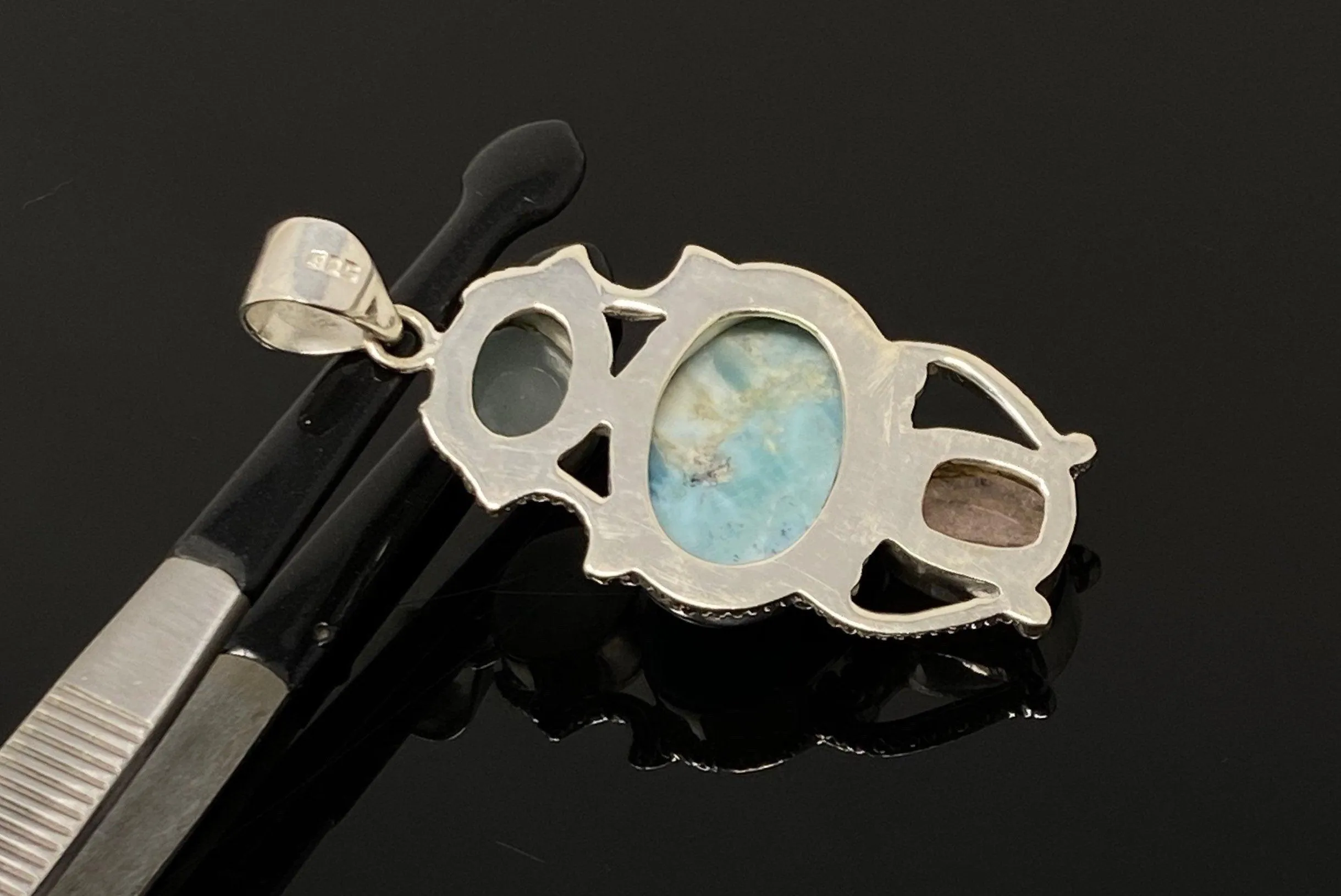 Gemstone Pendant - Larimar, Aquamarine and Morganite , Wire Wrapped