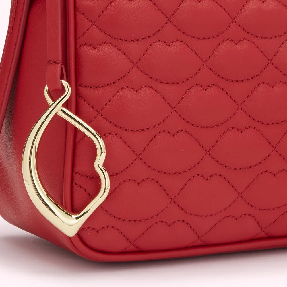 LULU RED SMALL QUILTED LIP LEATHER CALLIE CROSSBODY BAG