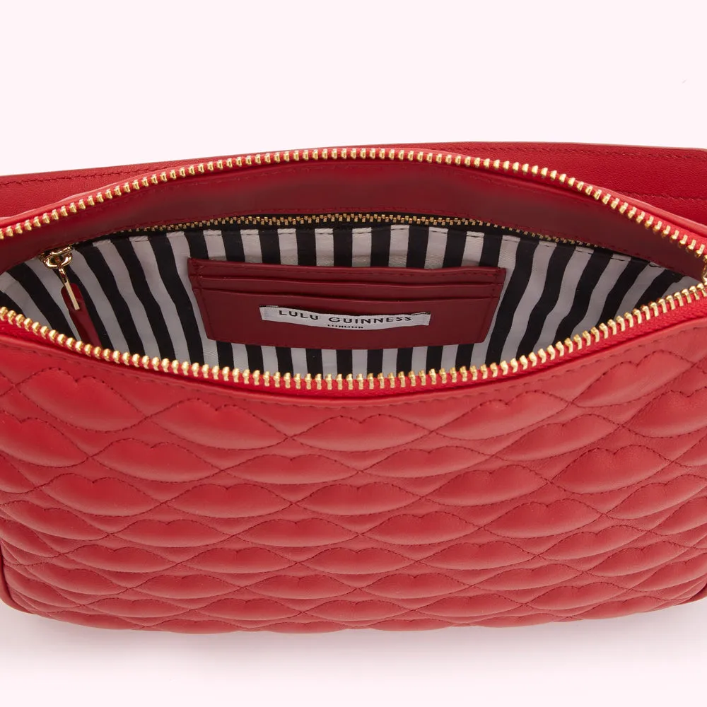 LULU RED SMALL QUILTED LIP LEATHER CALLIE CROSSBODY BAG