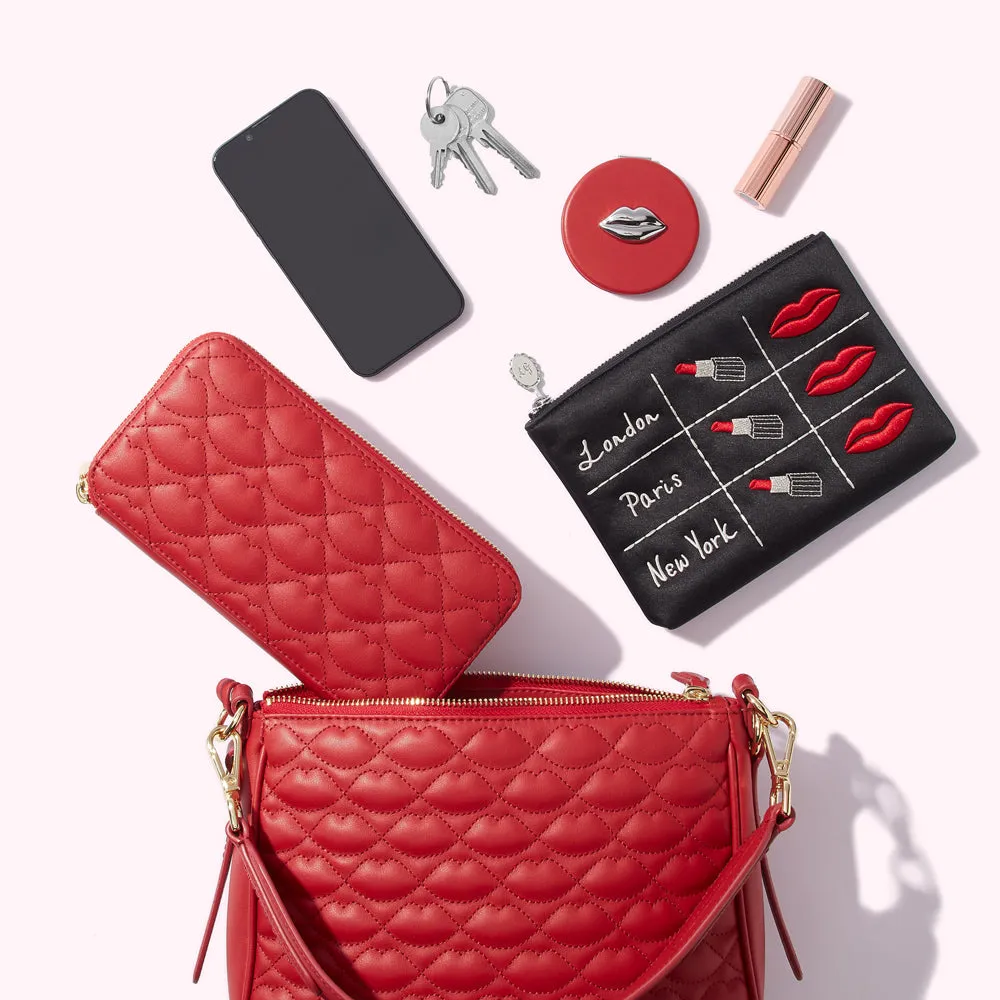 LULU RED SMALL QUILTED LIP LEATHER CALLIE CROSSBODY BAG