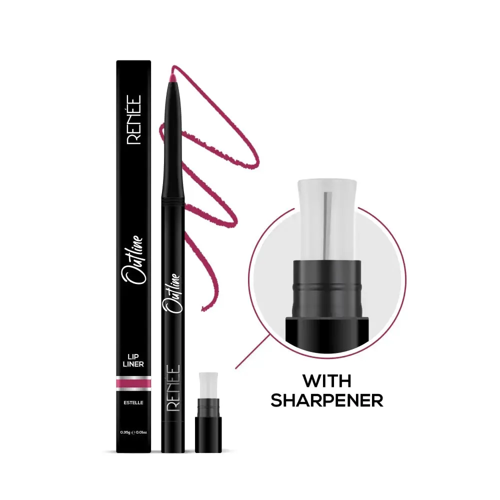 RENEE Outline Lip Liner With Built in Sharpener 02 Estelle 0.35gm| Long Lasting & Smudge Proof| Matte Finish & Rich Color Payoff| One Swipe Application