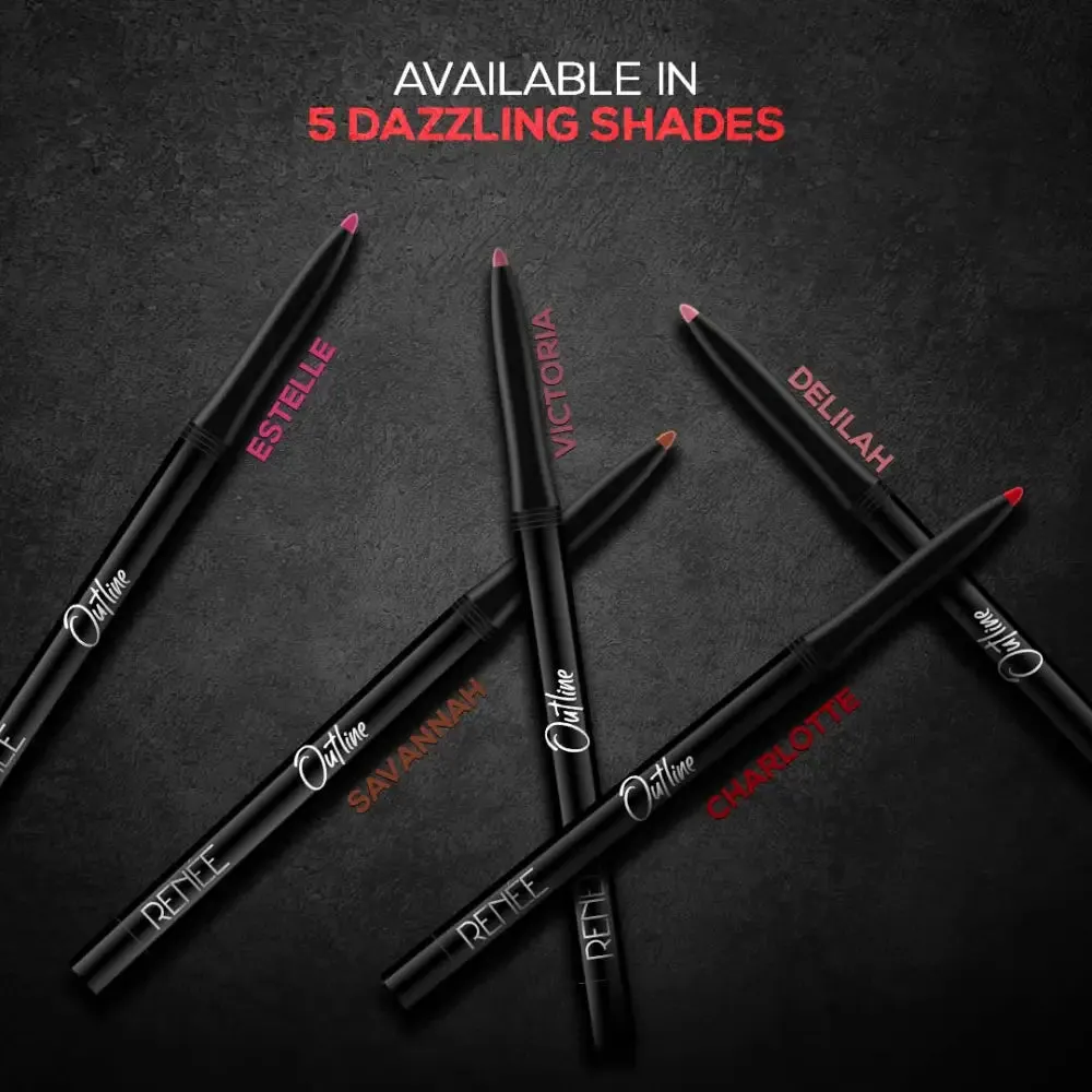 RENEE Outline Lip Liner With Built in Sharpener 02 Estelle 0.35gm| Long Lasting & Smudge Proof| Matte Finish & Rich Color Payoff| One Swipe Application