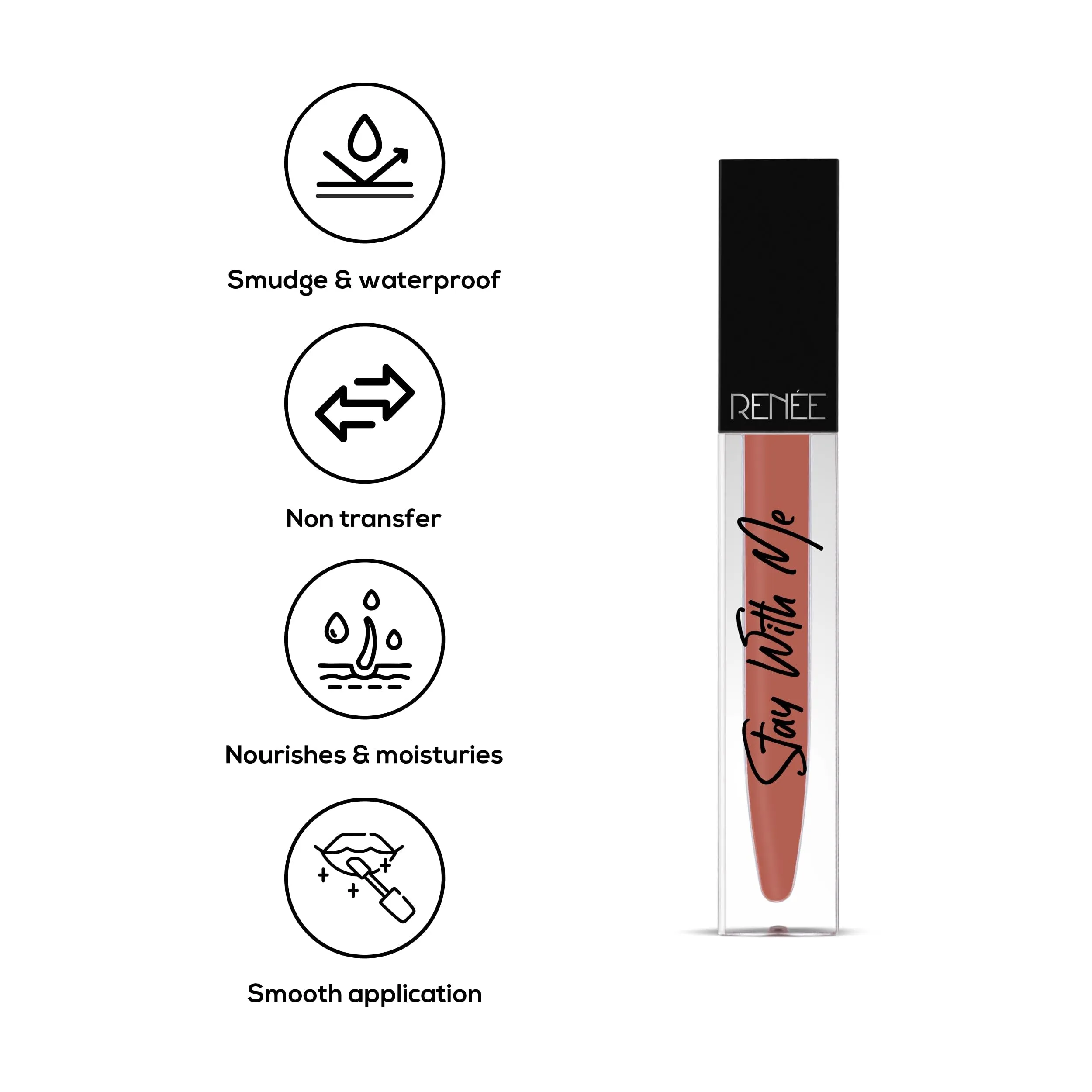 RENEE Stay With Me Matte Lip Color - Creme Of Caramel 5ml| Long lasting, Light Weight & Non Transfer Formula| Water & Smudge Proof