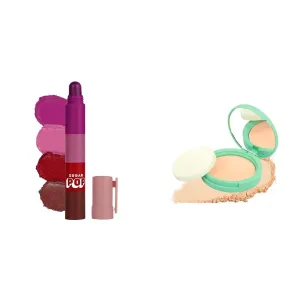 SUGAR POP 4 In 1 Lip Twist - 01 & Longwear Matte Compact 02 Beige For Fair To Medium Skin Tone Combo