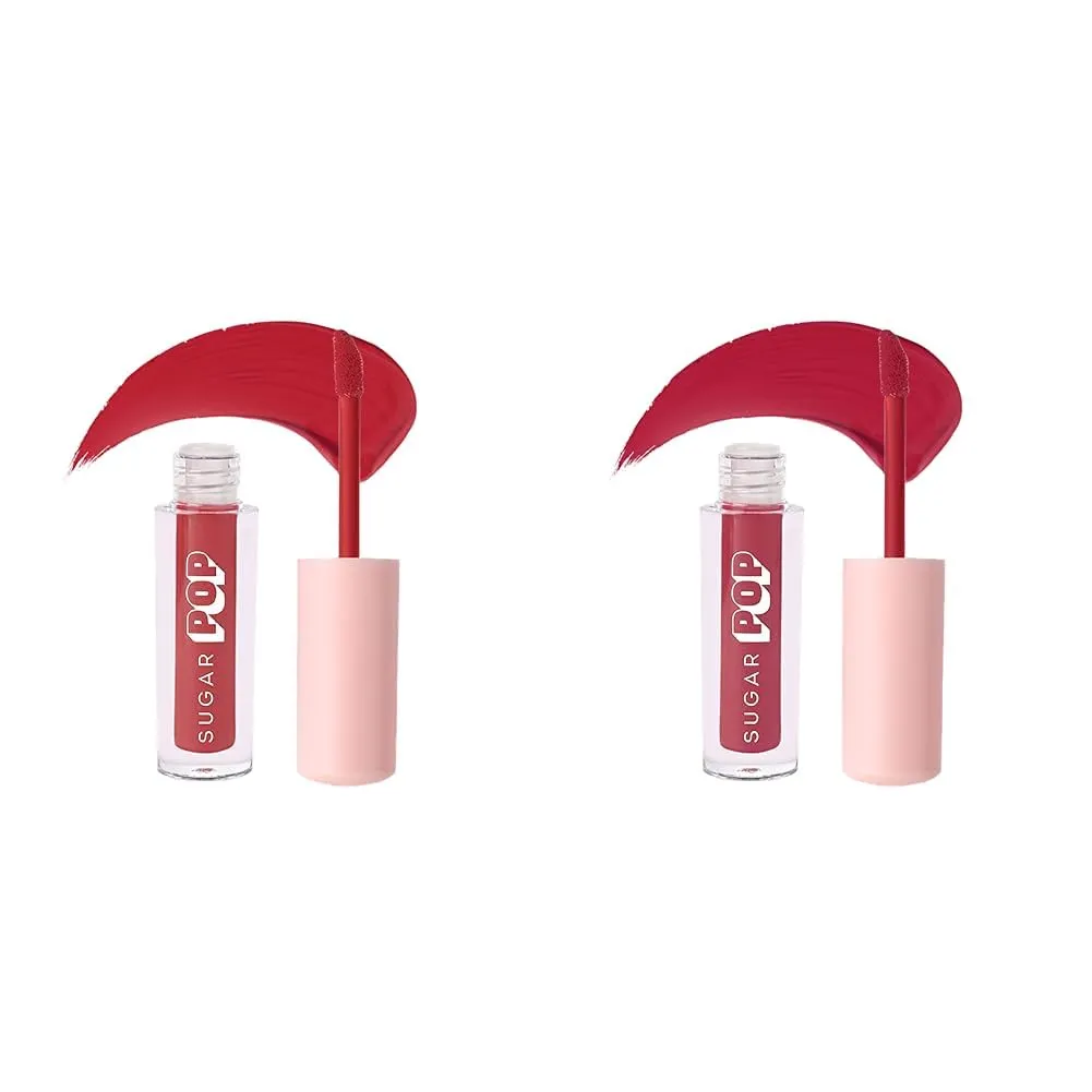 SUGAR POP Matte Lipcolour - 07 Wine (Berry Red) – 1.6 ml - Lasts Up to 8 hours l Red Lipstick & SUGAR POP Matte Lipcolour - 14 Brick (Red with hints of orange) – 1.6 ml l Non-Drying, Smudge Proof