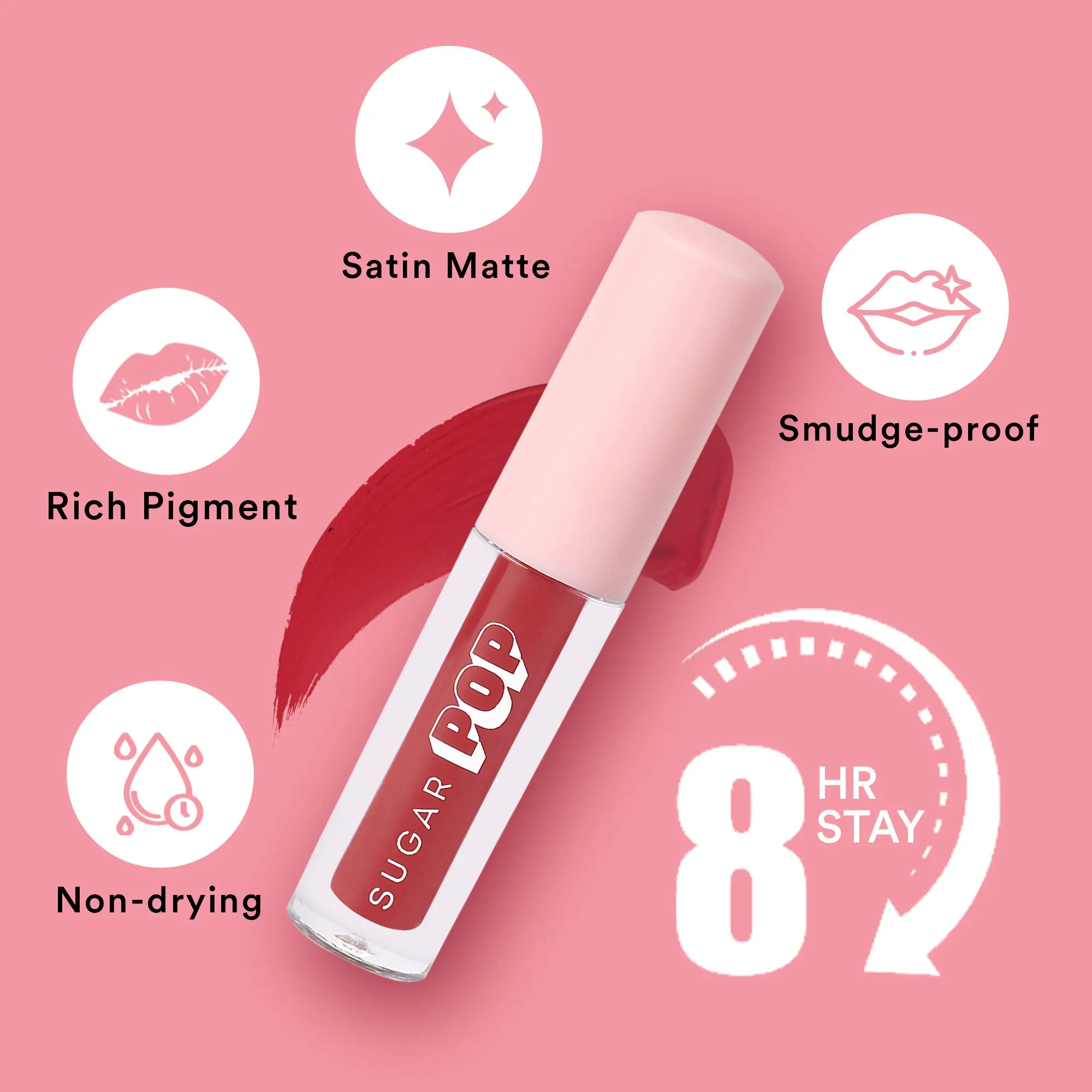 SUGAR POP Matte Lipcolour - 07 Wine (Berry Red) – 1.6 ml - Lasts Up to 8 hours l Red Lipstick & SUGAR POP Matte Lipcolour - 14 Brick (Red with hints of orange) – 1.6 ml l Non-Drying, Smudge Proof