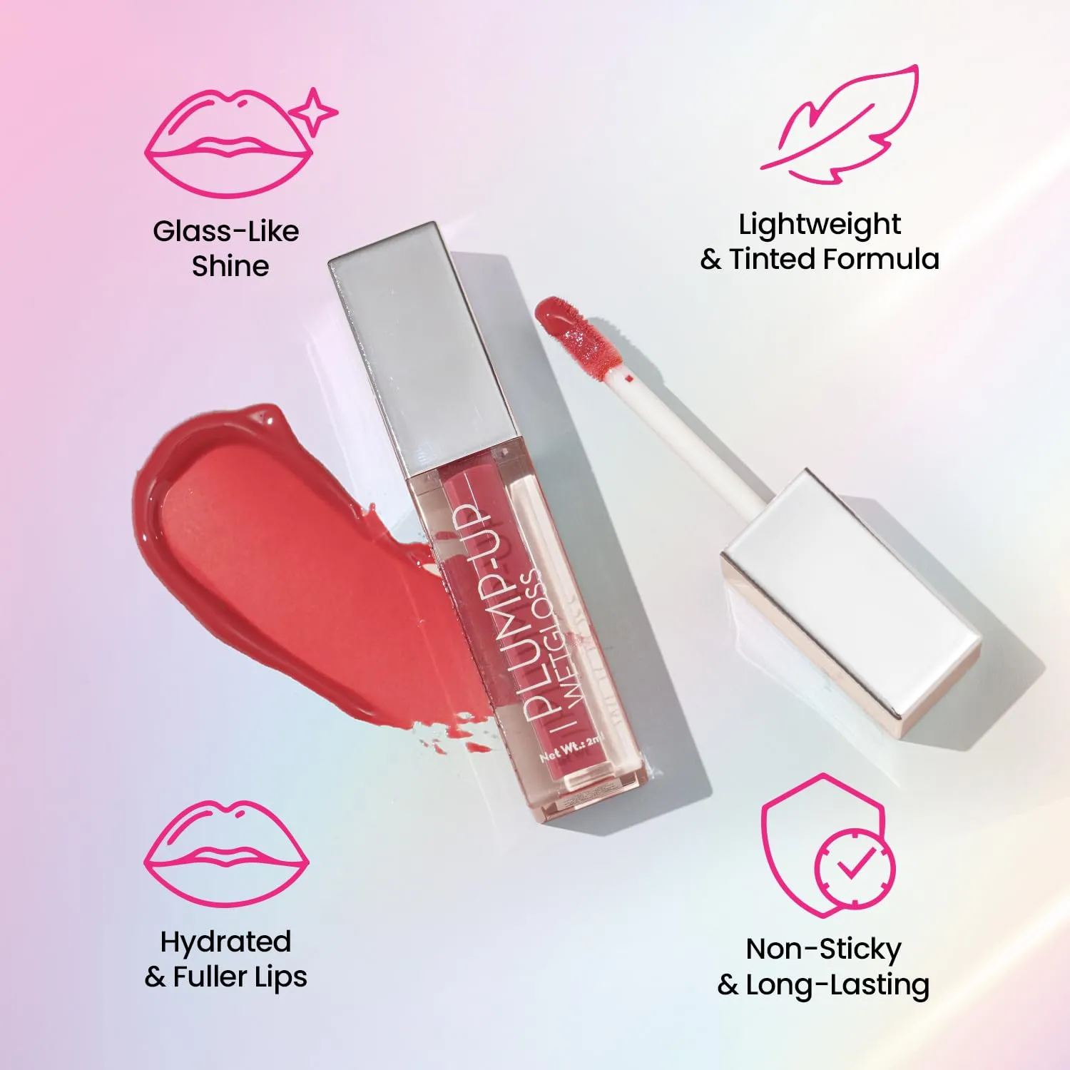 Swiss Beauty Plump-Up Wet Lightweight Lip Gloss With High Shine Glossy Finish For Fuller And Plump Lips | Shade- Berrilicious, 2Ml|